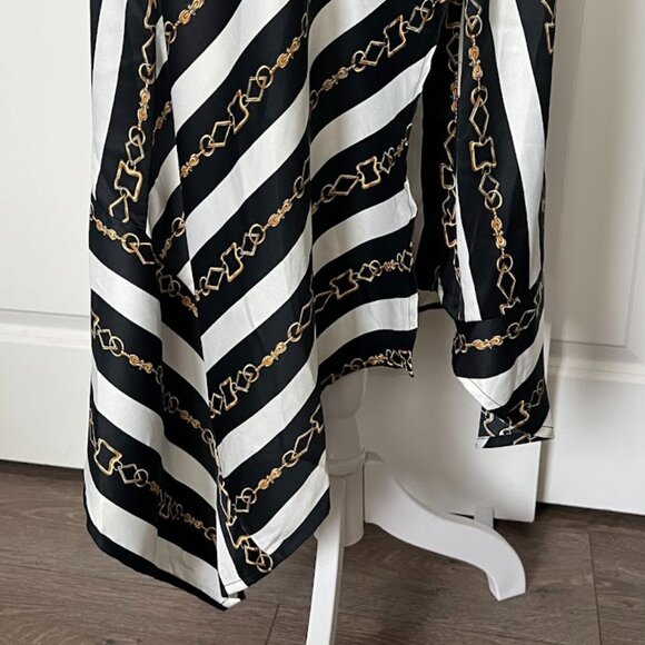 ASOS Black White Stripe Gold Chain Wrap Midi Long Skirt Size 2 - Picture 5 of 13